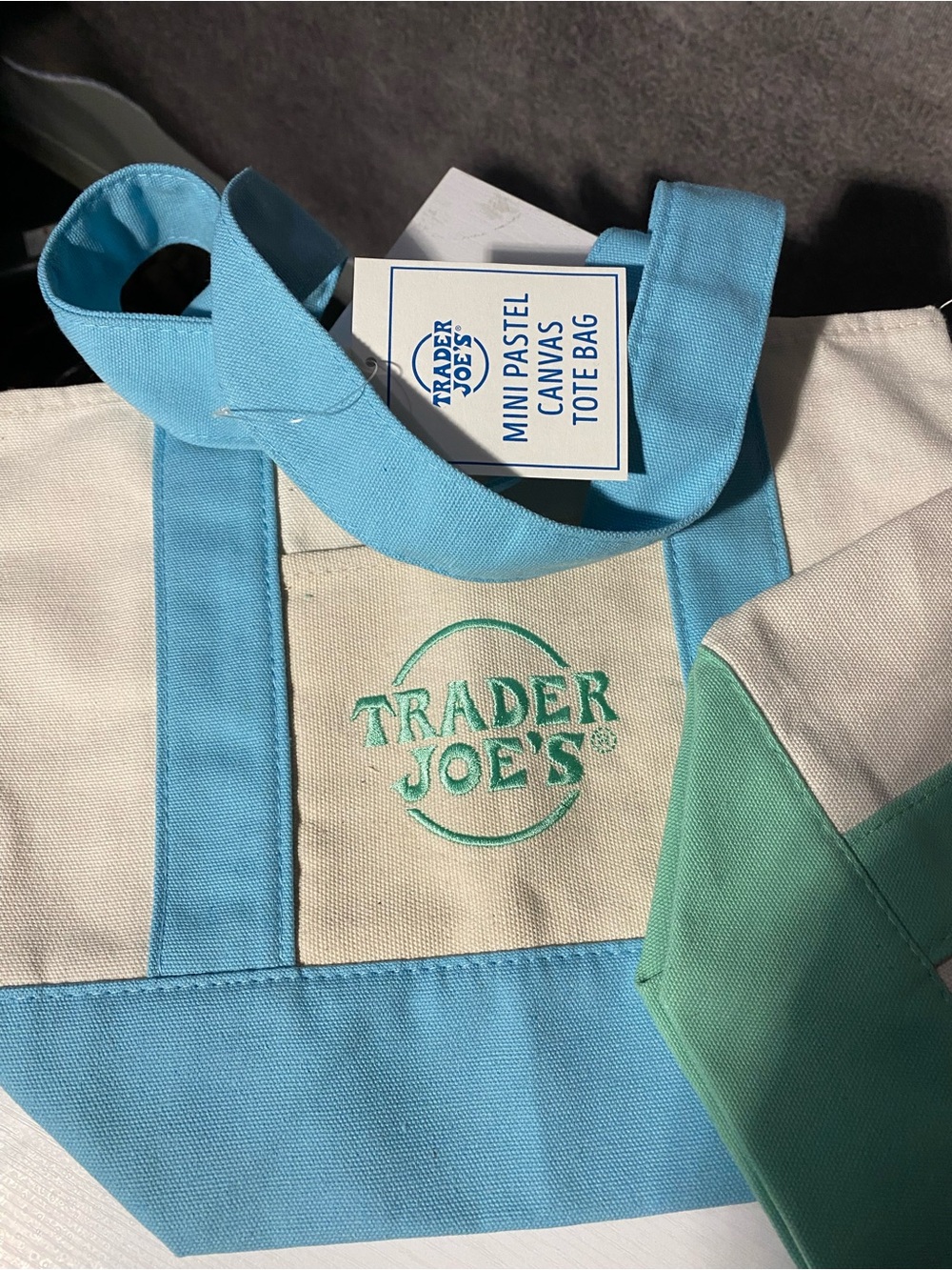 Trader Joe’s Mini Pastel Canvas Tote - Aqua and Mint - Picture 3 of 8